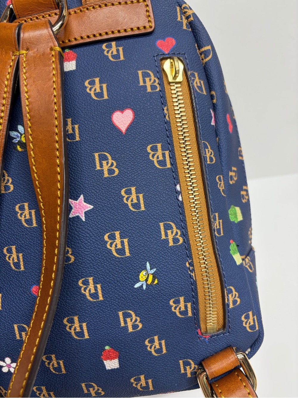 Dooney & Bourke Gretta Novelty Small Ronnie Backpack Navy cupcakes bees - Picture 9 of 16